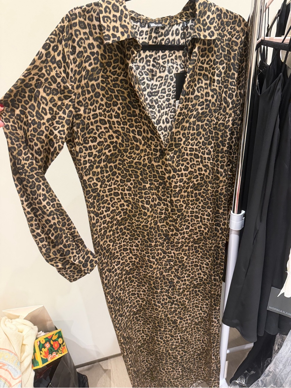 The Kooples Leopard Print Long Sleeve Shirt Dress - Brown & Black